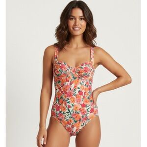 Shade & Shore Floral High Leg Medium Coverage bottom one piece swimsuit XS-NWT